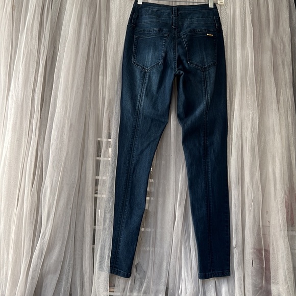 ⭐️ bebe high rise stretch blue whisking combo zipper button fly leg seam 24 - Picture 6 of 16